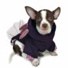 Dog wearing purple axolotl costume with hoodie down