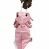 Back view of dog wearing pink axolotl hoodie costume