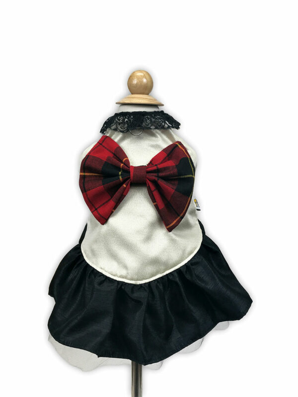 Dog Dress with red tartan bow