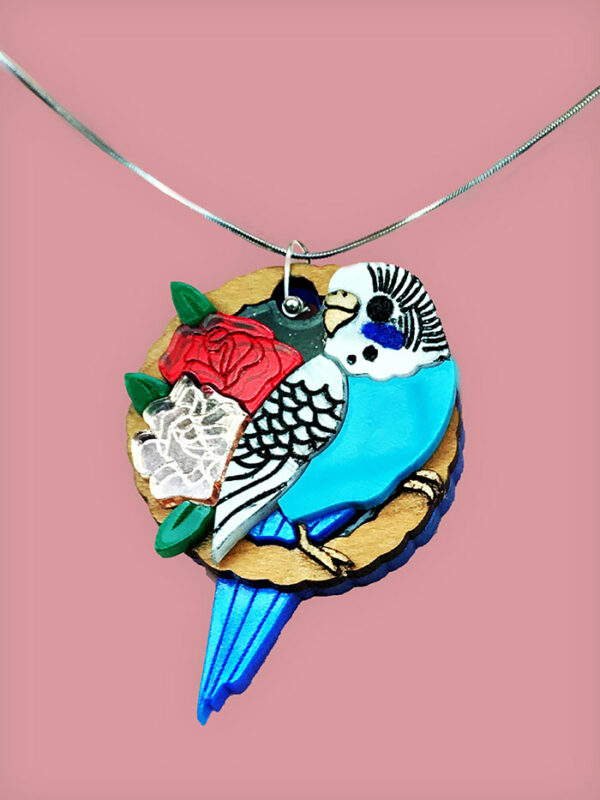 Budgie parrot necklace close up