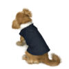 back view of dog wearing denim outfit