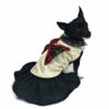 Back view of dog with elegant dress with tartan bow