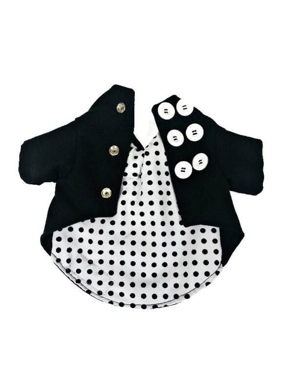 Black dog trench coat with polka dot inner lining